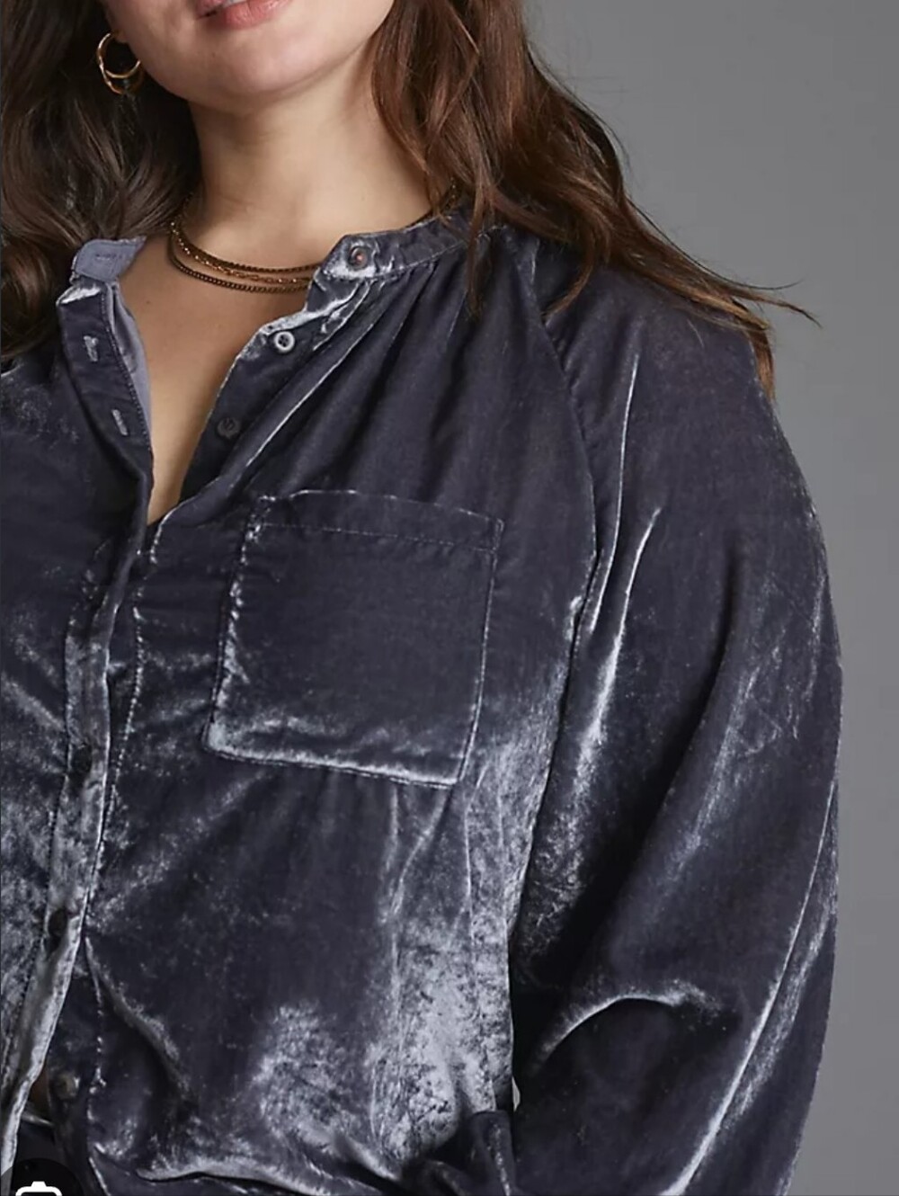 Pilcro Charcoal Velvet Button-Front Blouse